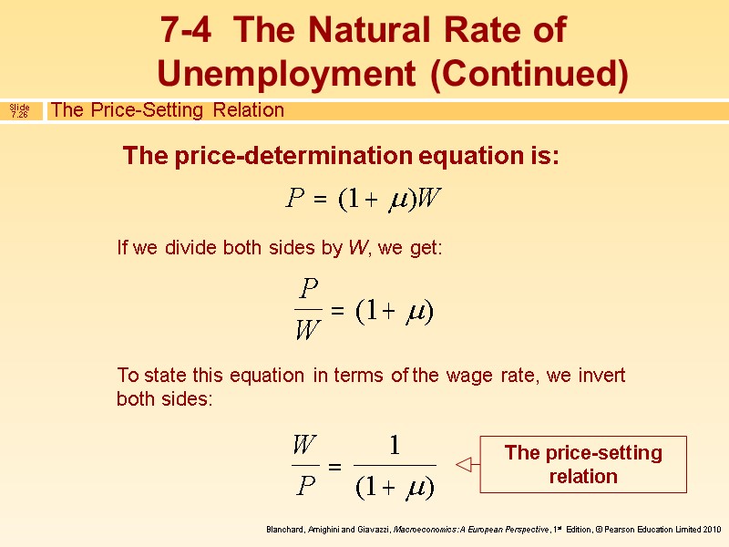The price-determination equation is: If we divide both sides by W, we get: To